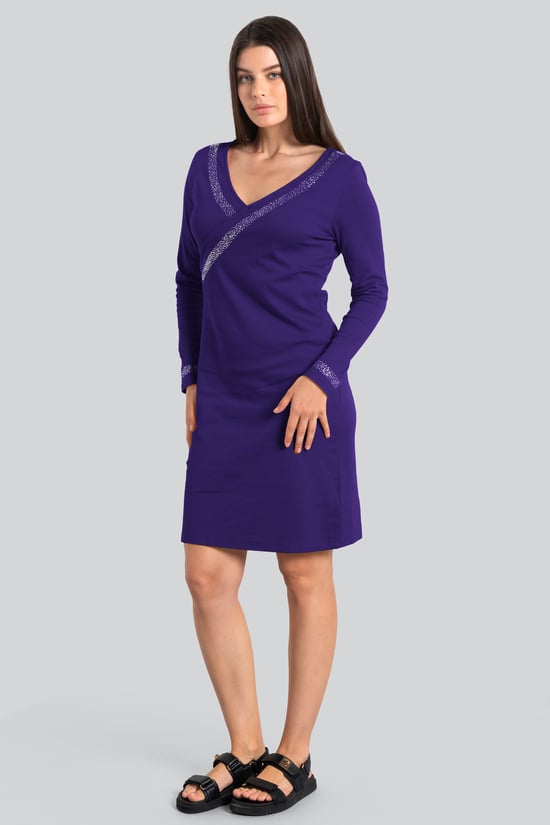 Womens Full Sleeve Embroidered Wrap Dress
