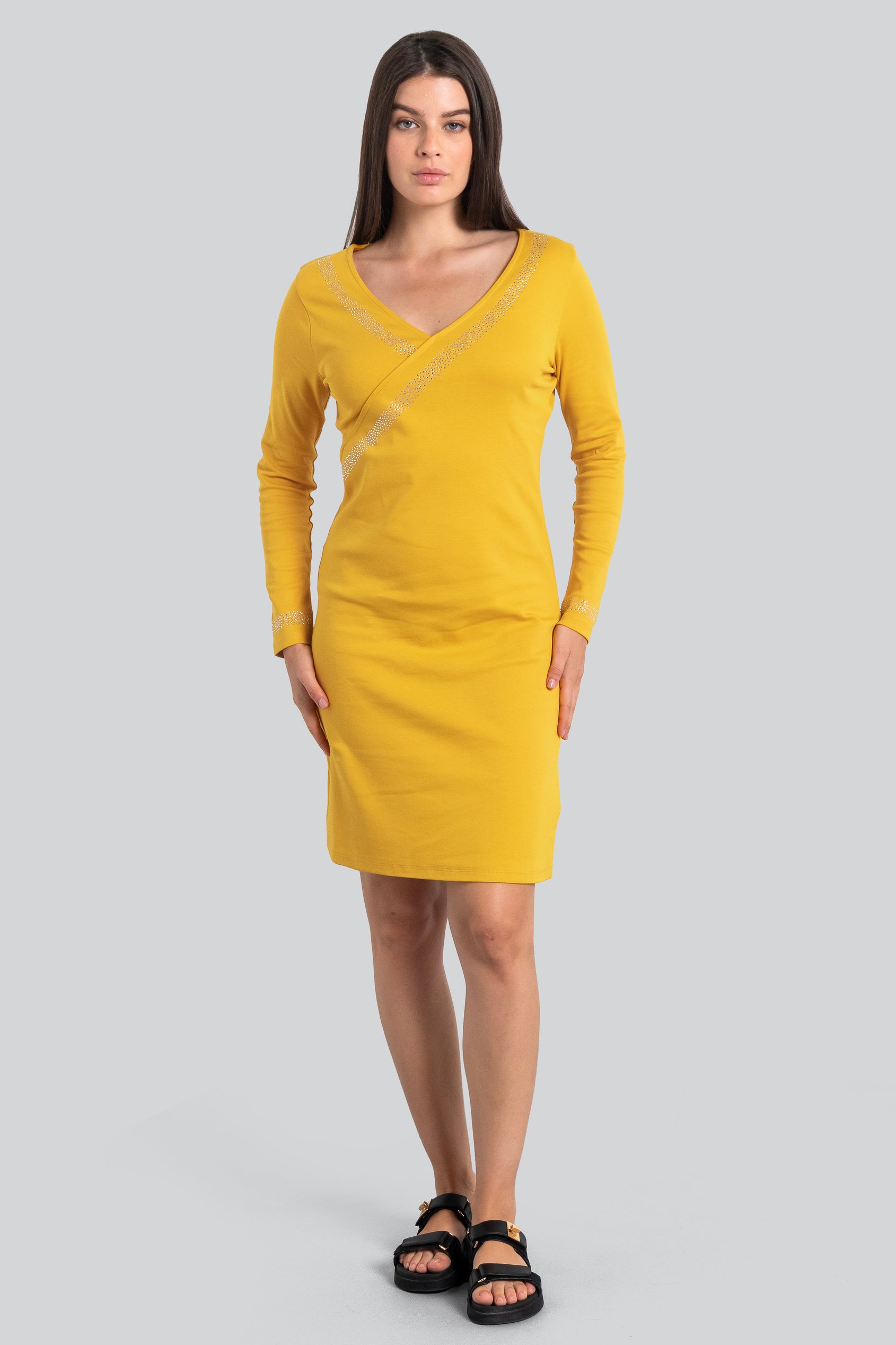 Womens Full Sleeve Embroidered Wrap Dress