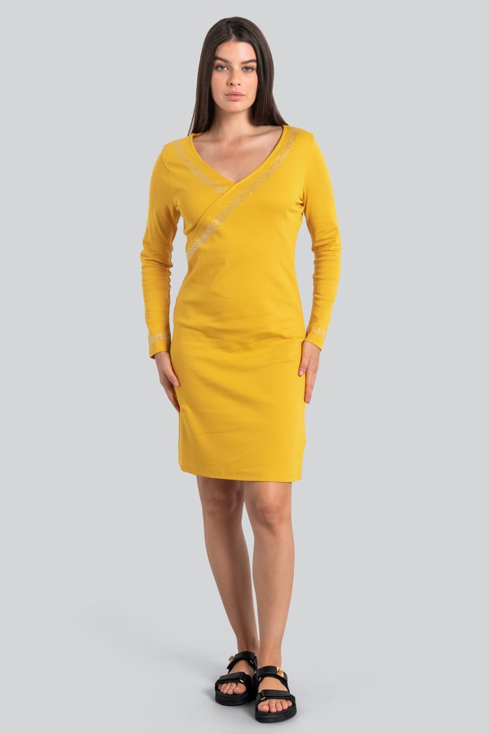 Womens Full Sleeve Embroidered Wrap Dress