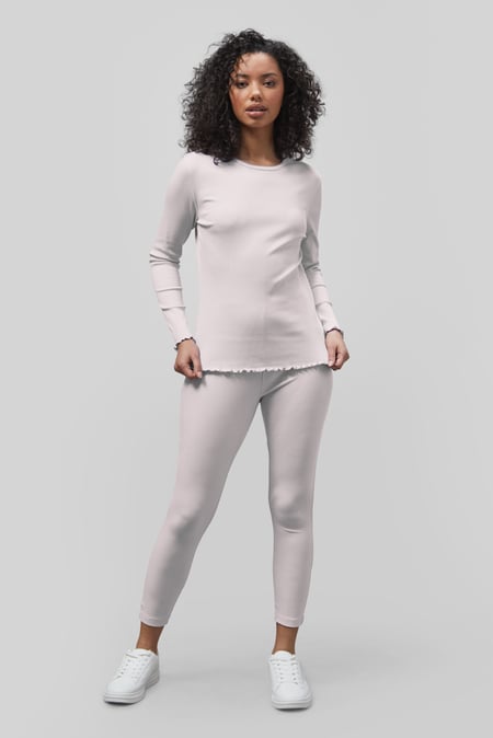 White LS Picoting Ribbed T-Shirt & Leggings Set