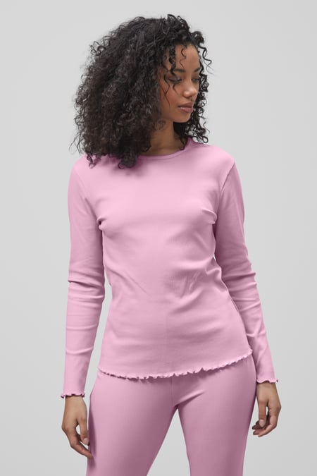 Pink LS Picoting Ribbed T-Shirt & Leggings Set
