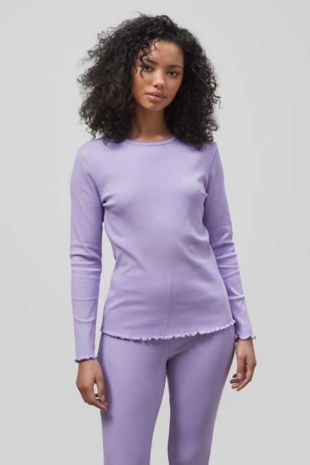 Purple LS Picoting Ribbed T-Shirt & Leggings Set