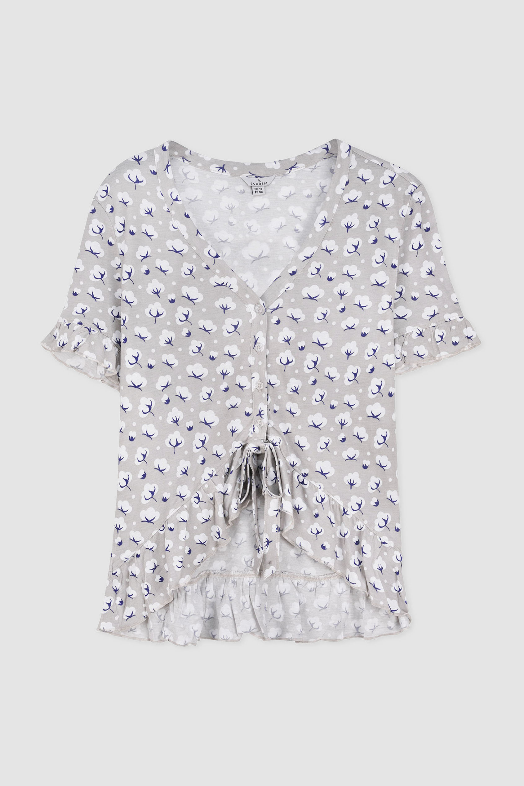 Short Ruffle Sleeve Cotton Printed Pyjamas Set