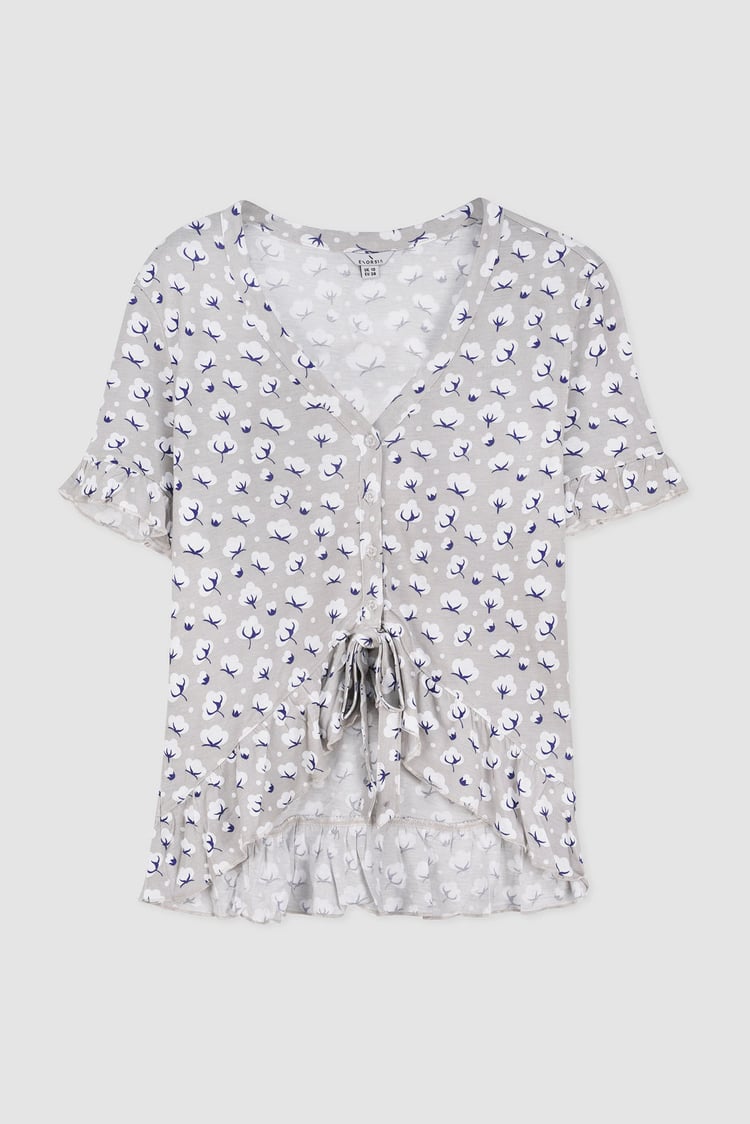 Short Ruffle Sleeve Cotton Printed Pyjamas Set