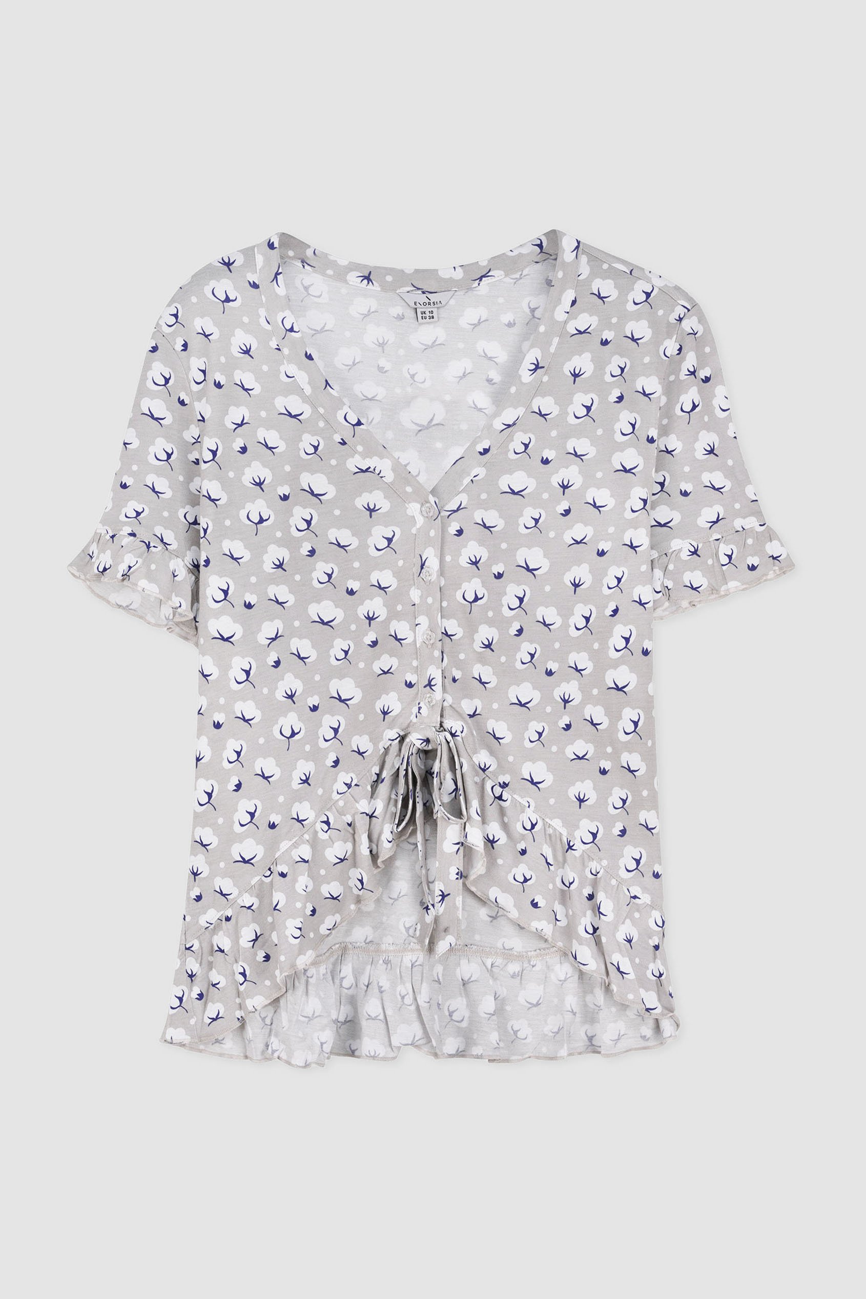 Short Ruffle Sleeve Cotton Printed Pyjamas Set