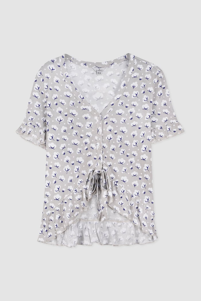 Short Ruffle Sleeve Cotton Printed Pyjamas Set