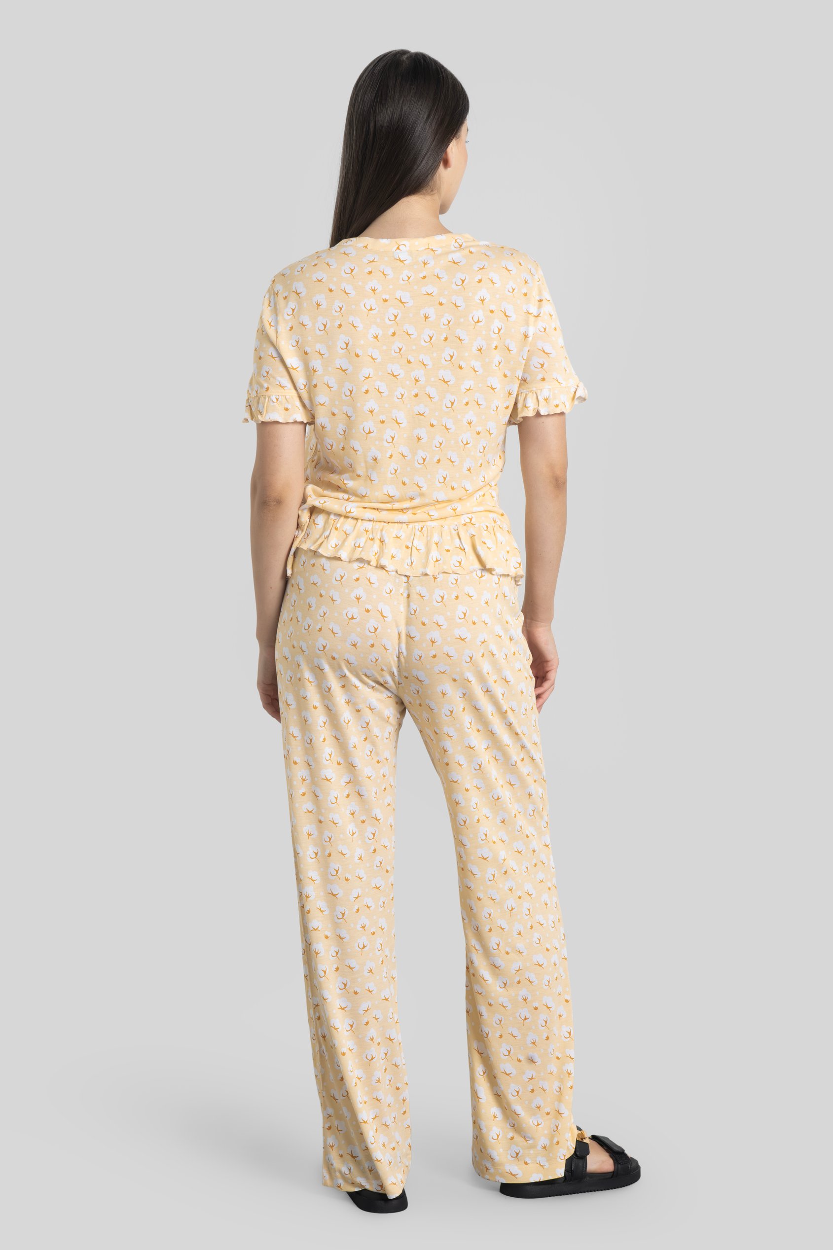 Short Ruffle Sleeve Cotton Printed Pyjamas Set
