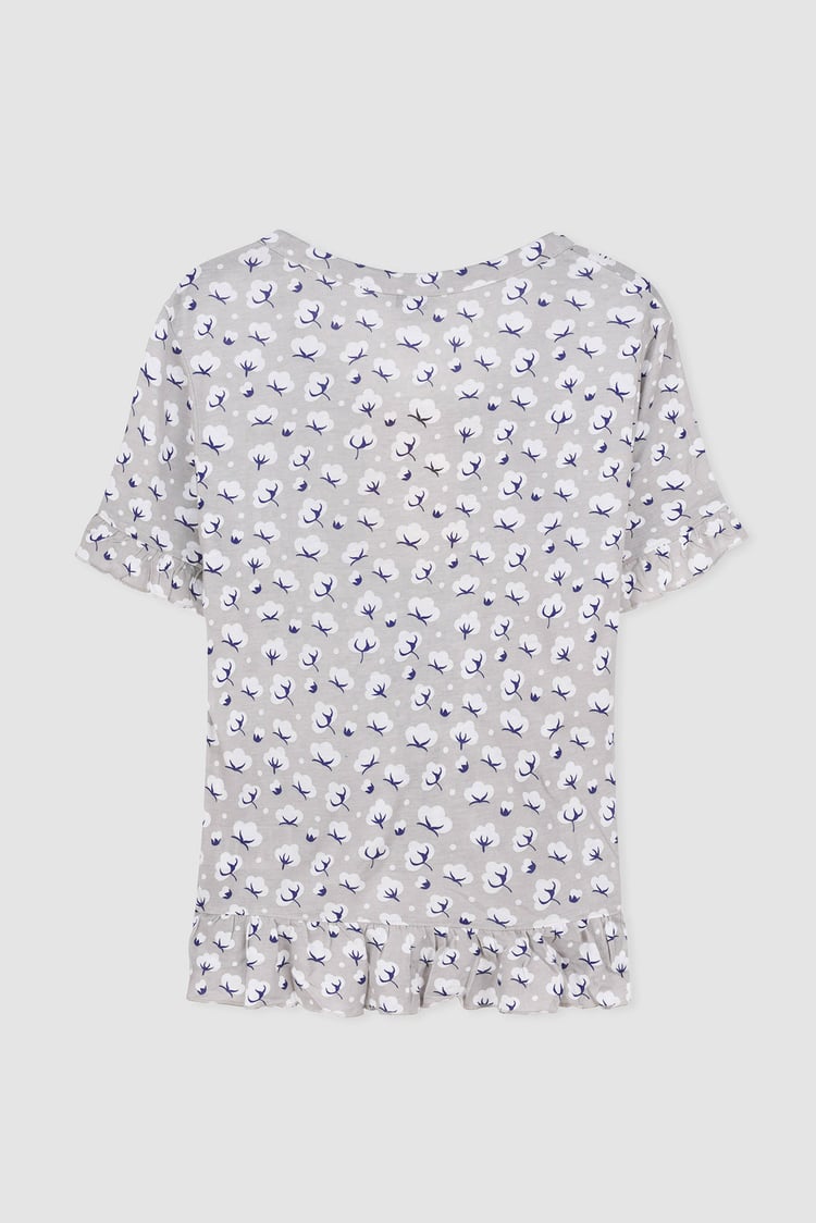 Short Ruffle Sleeve Cotton Printed Pyjamas Set