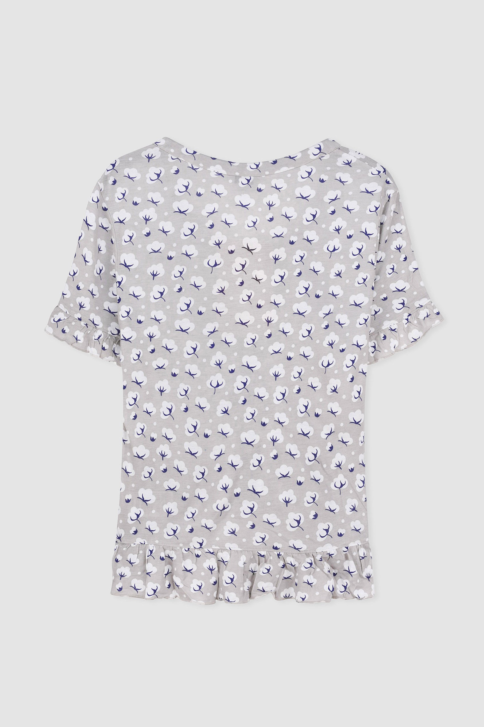 Short Ruffle Sleeve Cotton Printed Pyjamas Set