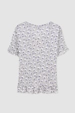 Short Ruffle Sleeve Cotton Printed Pyjamas Set