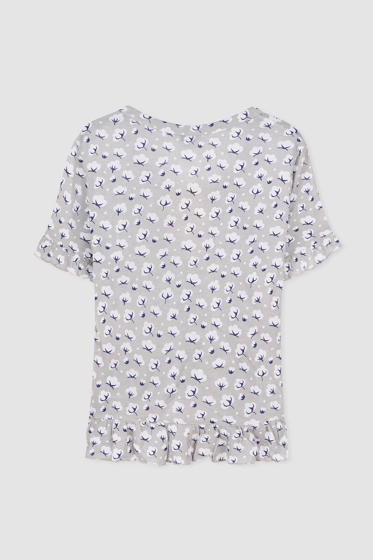 Short Ruffle Sleeve Cotton Printed Pyjamas Set