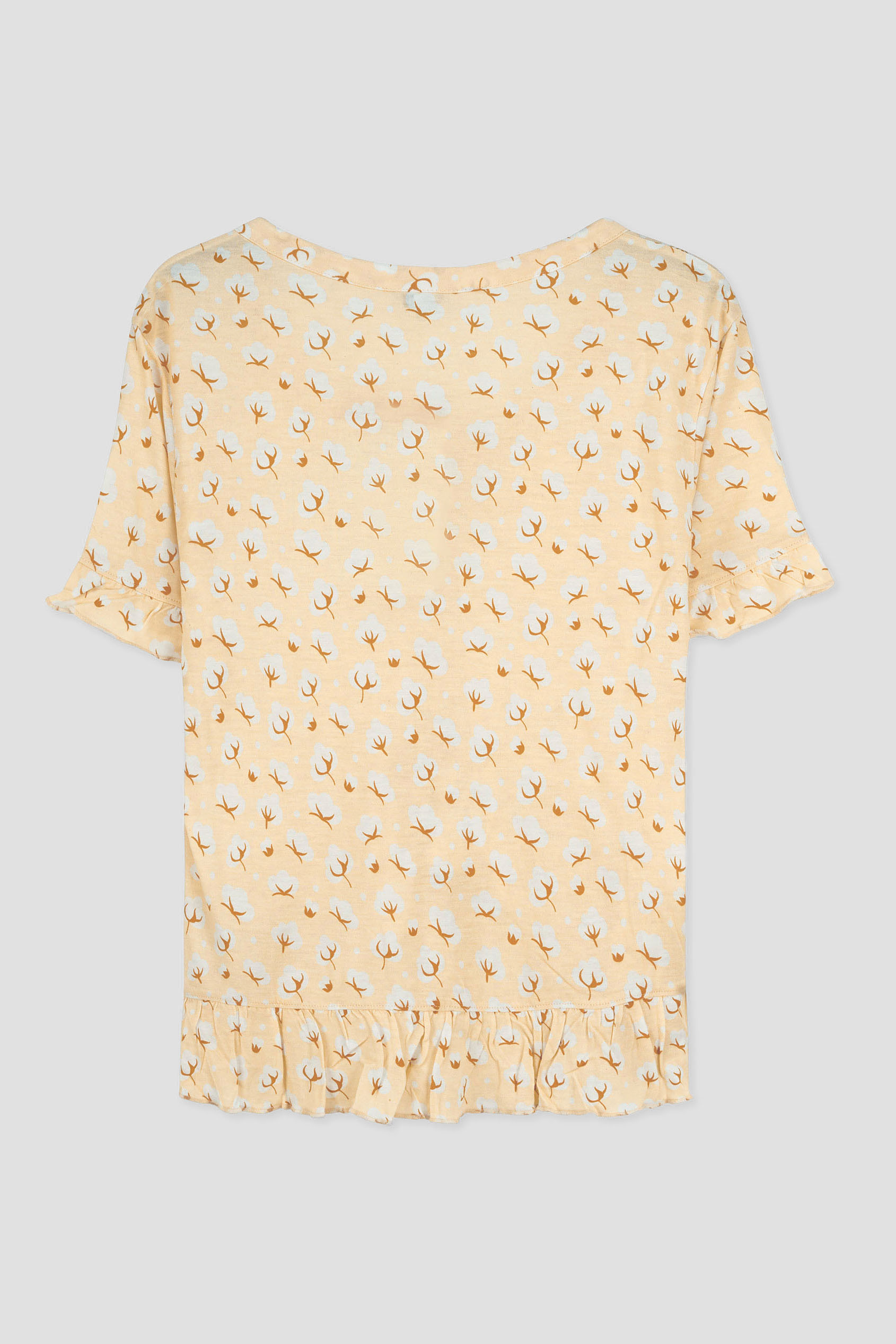 Short Ruffle Sleeve Cotton Printed Pyjamas Set