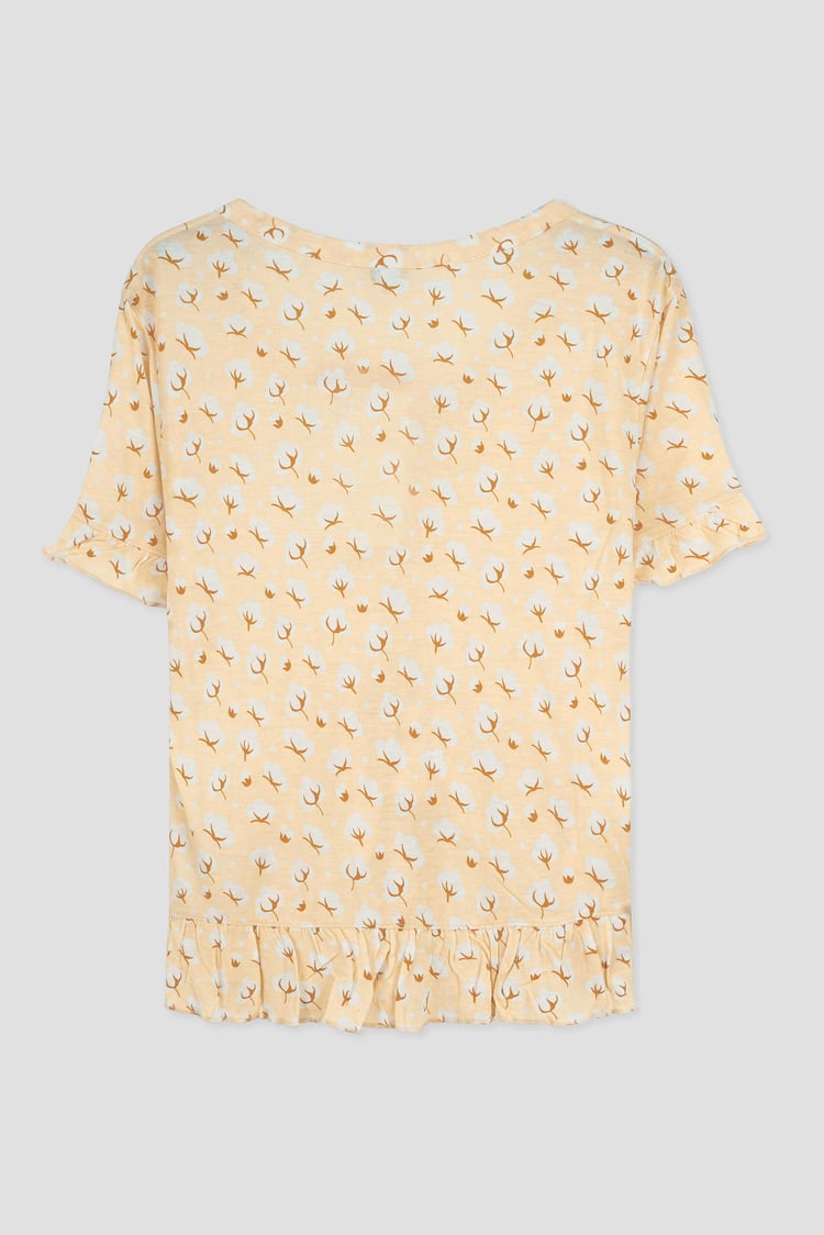 Short Ruffle Sleeve Cotton Printed Pyjamas Set