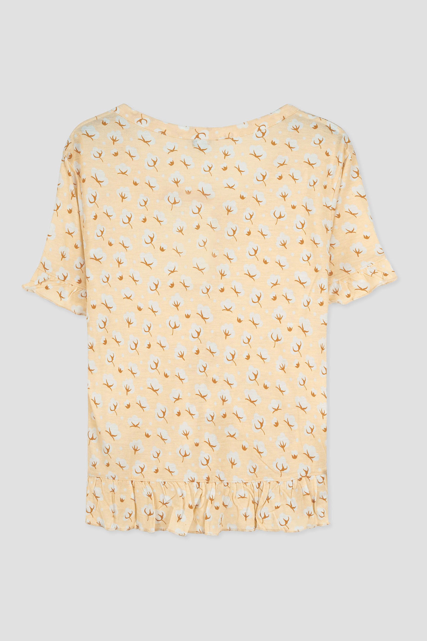 Short Ruffle Sleeve Cotton Printed Pyjamas Set