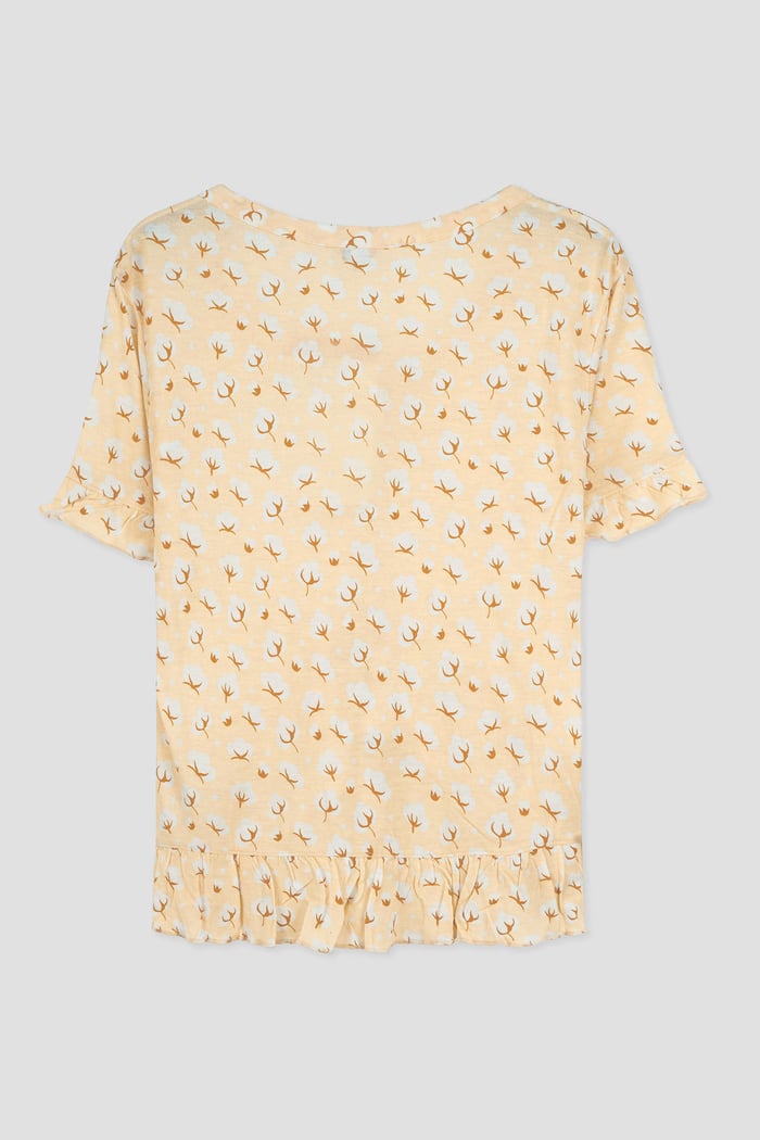 Short Ruffle Sleeve Cotton Printed Pyjamas Set