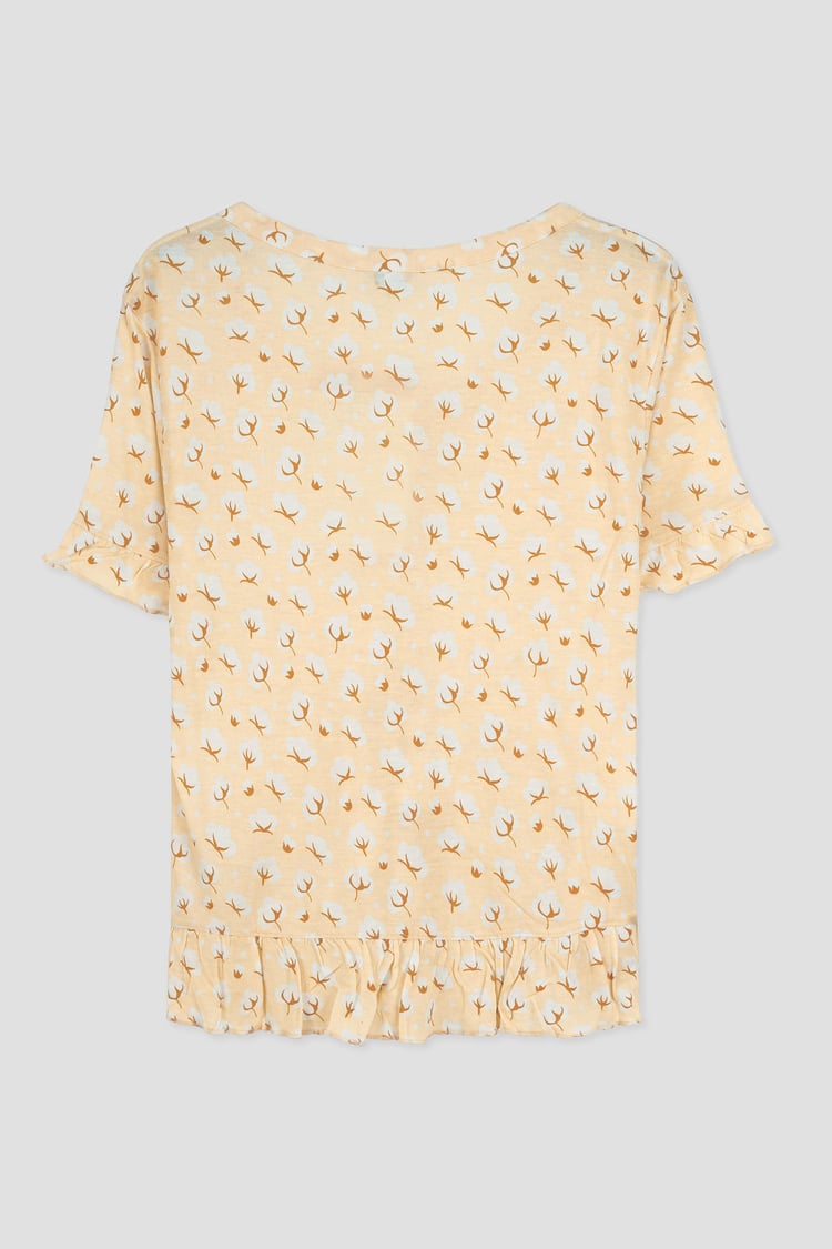 Short Ruffle Sleeve Cotton Printed Pyjamas Set