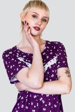 Butterfly Printed S/S Nightwear With Lacetrims