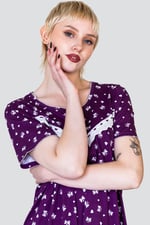 Butterfly Printed S/S Nightwear With Lacetrims