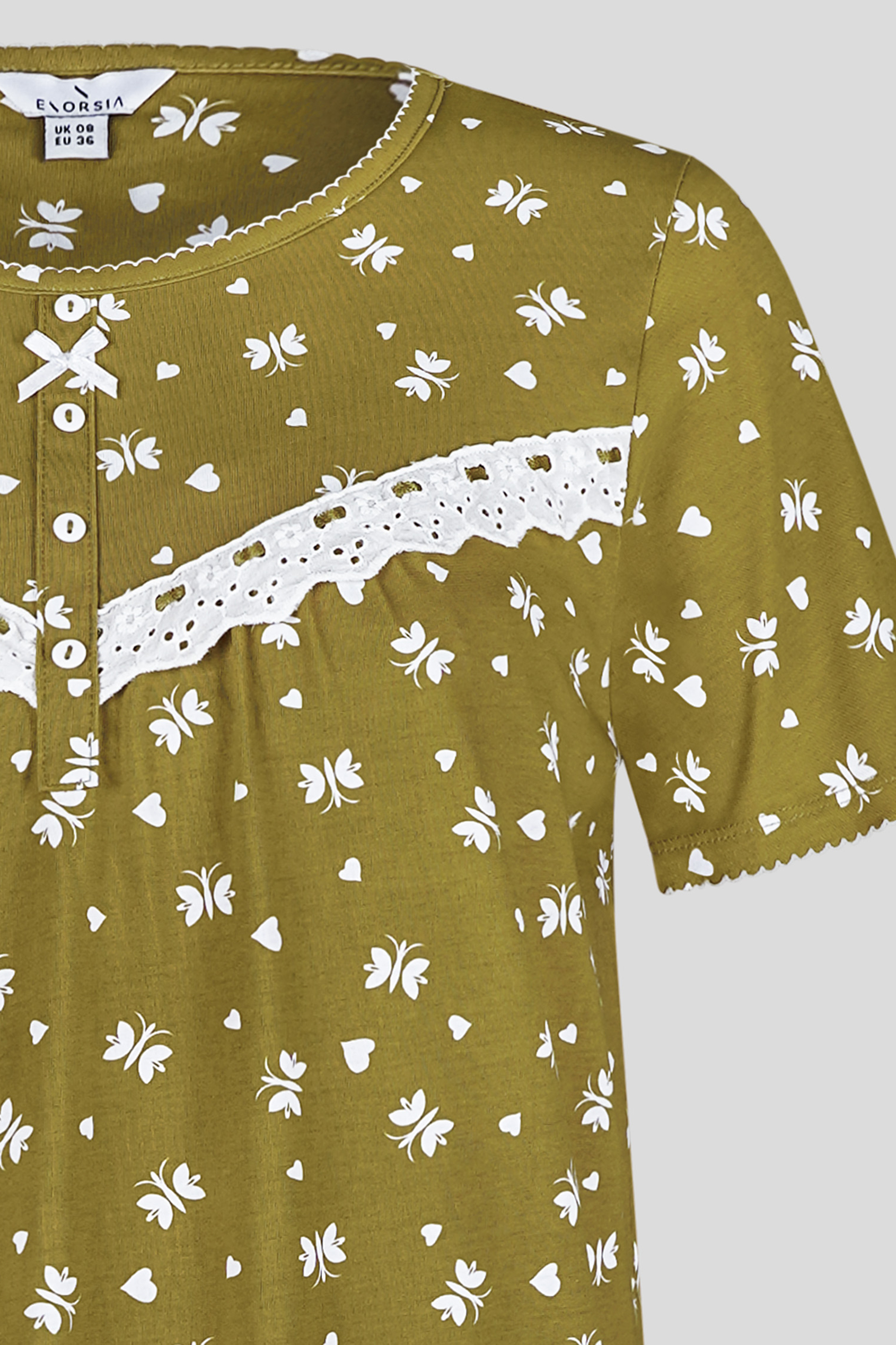 Butterfly Printed S/S Nightwear With Lacetrims