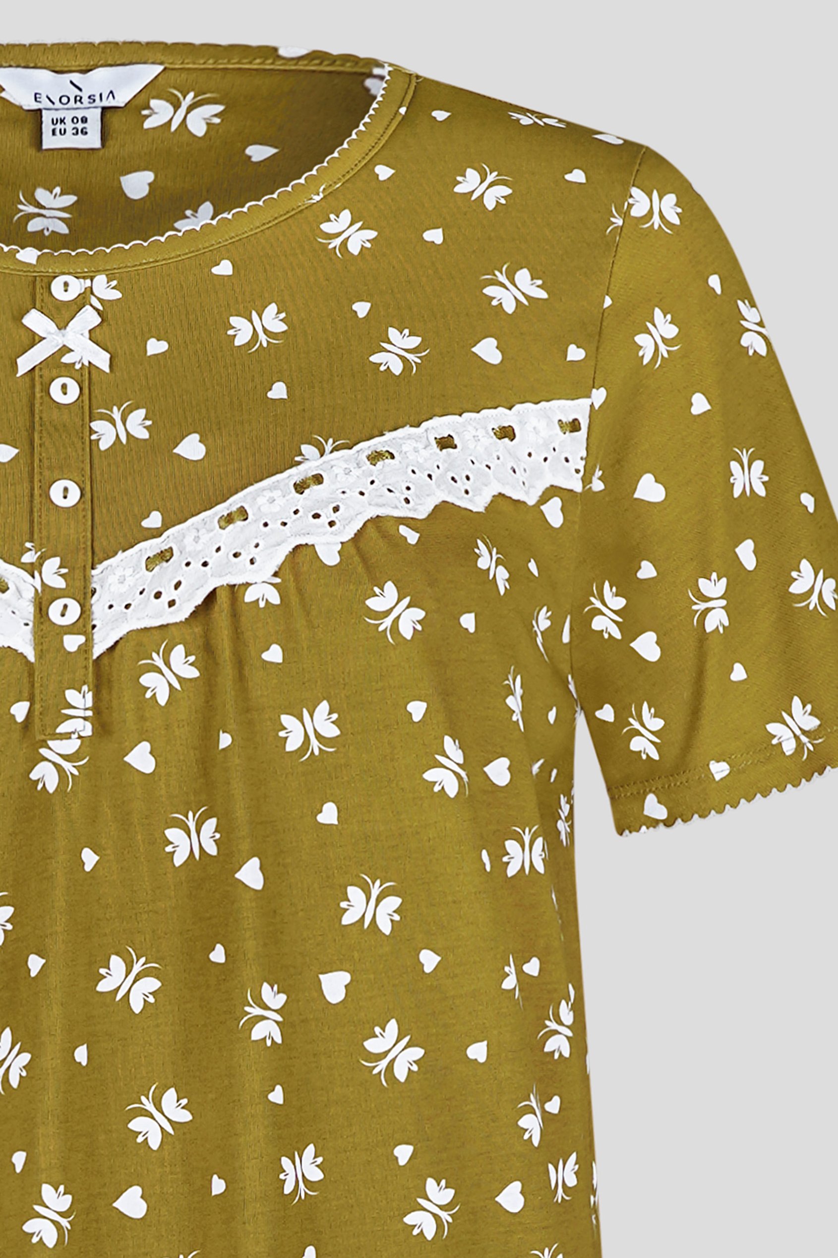 Butterfly Printed S/S Nightwear With Lacetrims