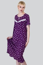 Butterfly Printed S/S Nightwear With Lacetrims