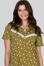 Butterfly Printed S/S Nightwear With Lacetrims