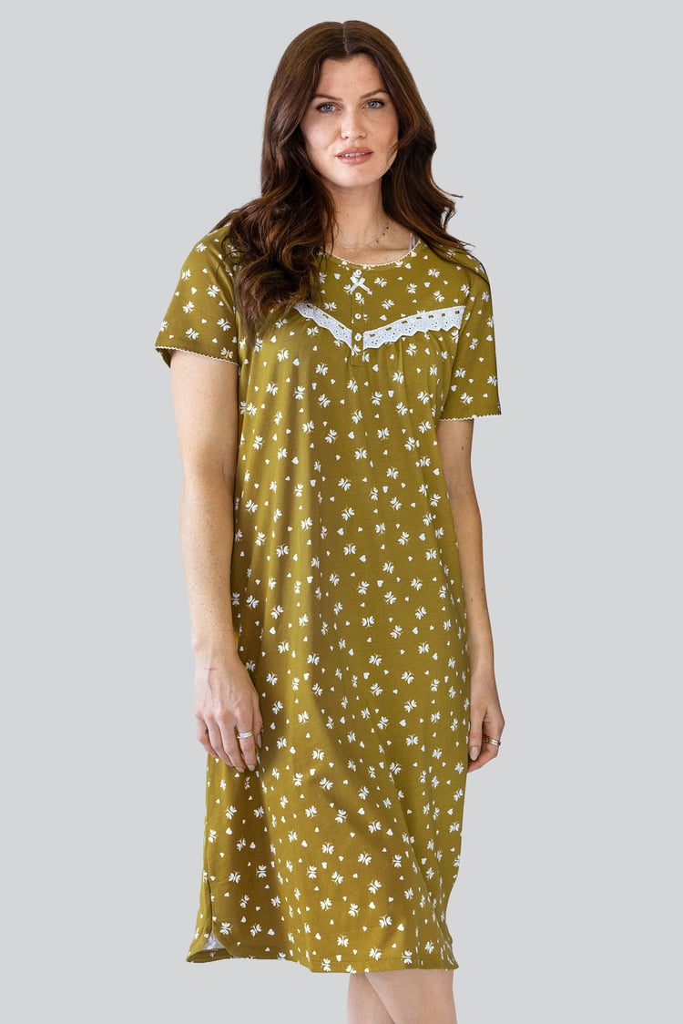 Butterfly Printed S/S Nightwear With Lacetrims