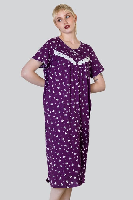 Mustard Butterfly Printed S/S Nightwear With Lacetrims