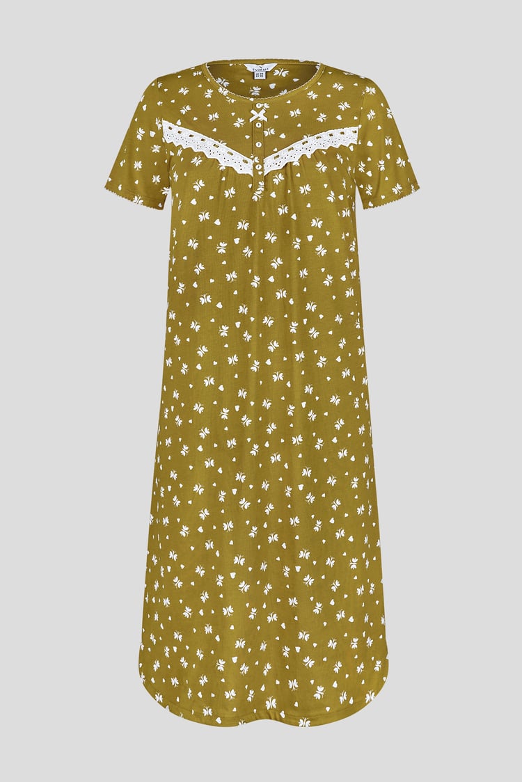 Butterfly Printed S/S Nightwear With Lacetrims