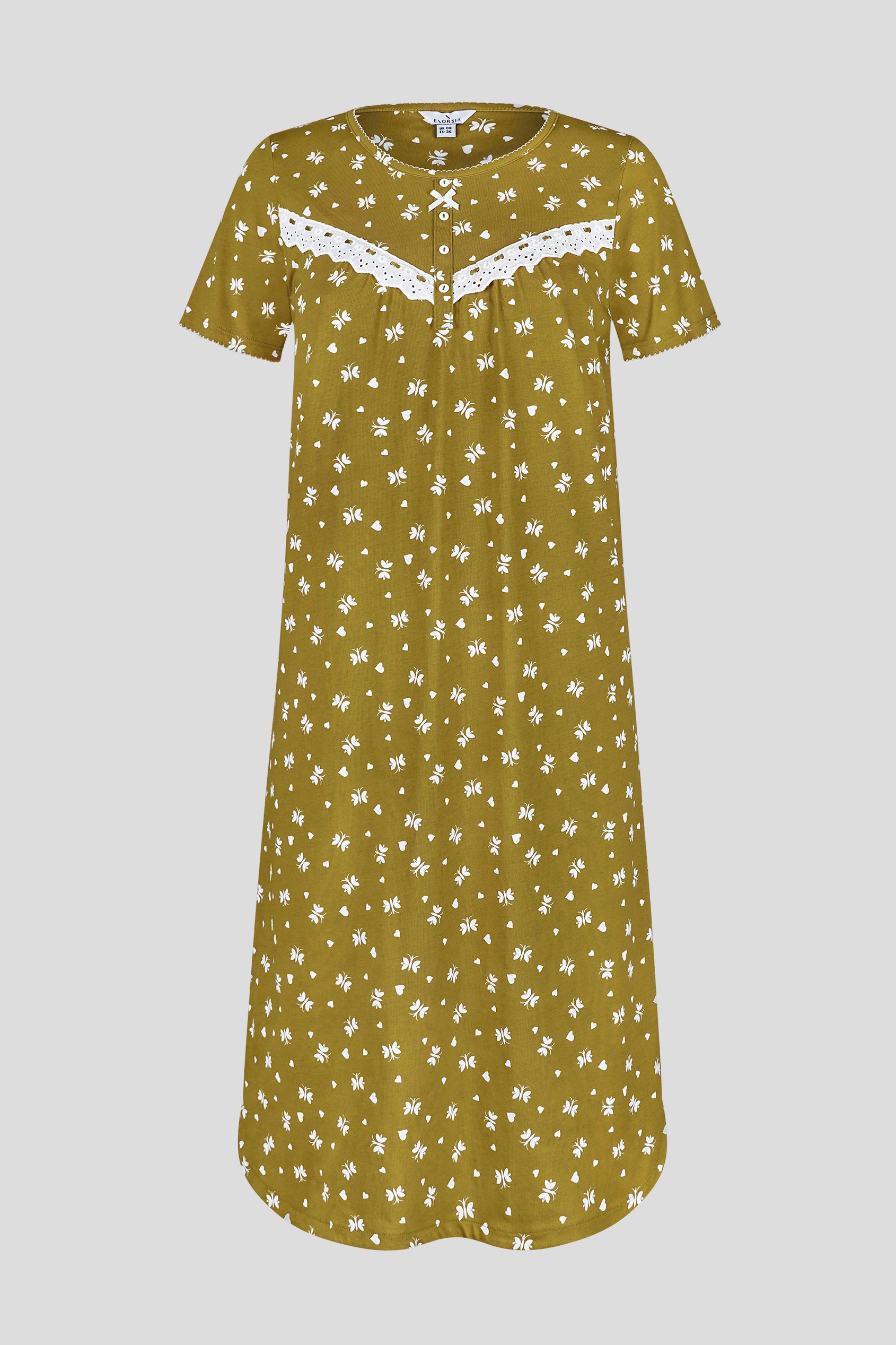 Butterfly Printed S/S Nightwear With Lacetrims