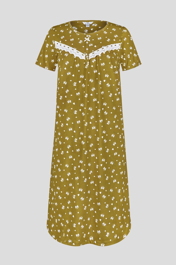 Butterfly Printed S/S Nightwear With Lacetrims