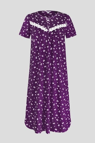 Purple Butterfly Printed S/S Nightwear With Lacetrims