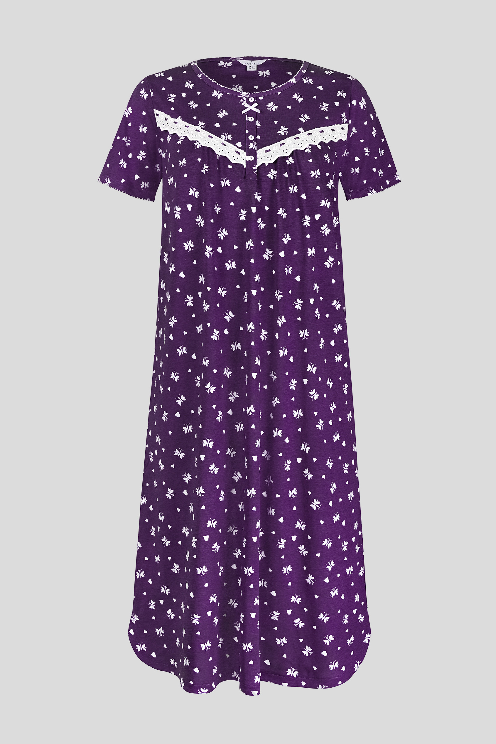 Butterfly Printed S/S Nightwear With Lacetrims