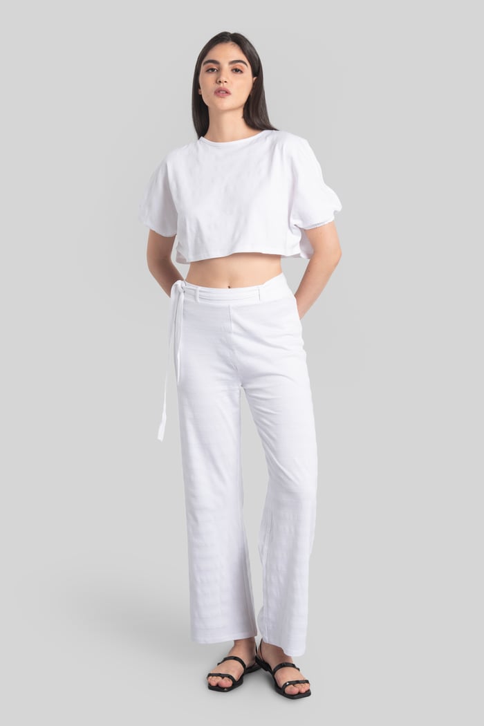 Wide Trouser And Crop Blouson Sleeve Top Set