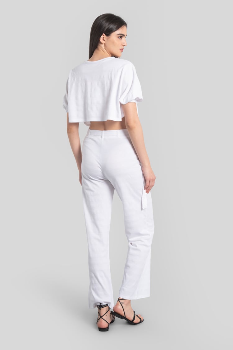Wide Trouser And Crop Blouson Sleeve Top Set