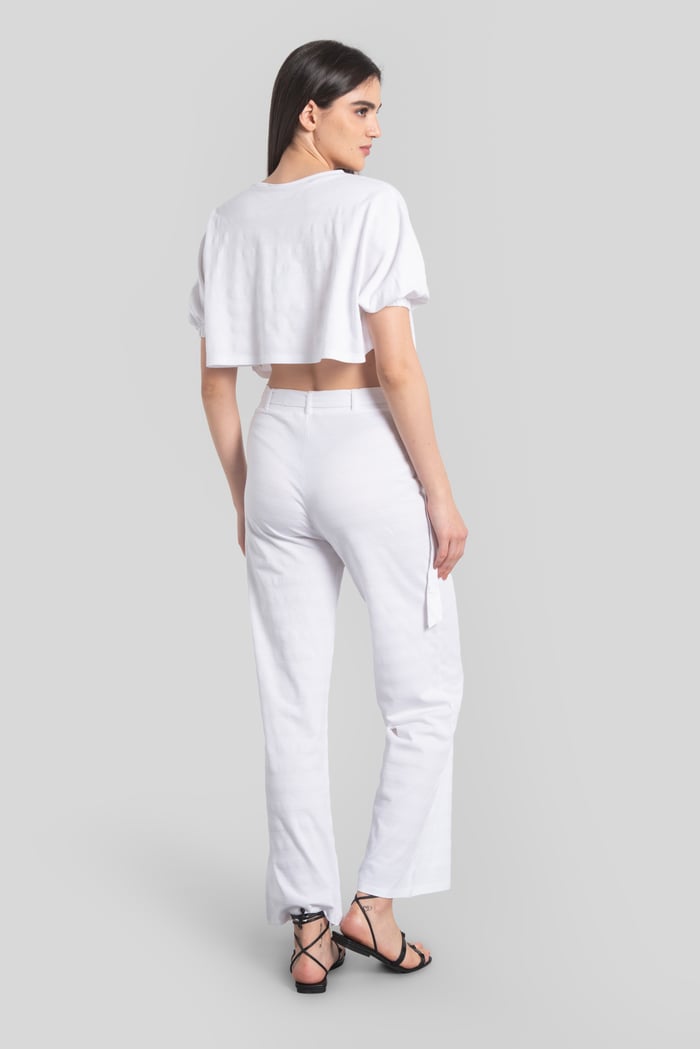 Wide Trouser And Crop Blouson Sleeve Top Set