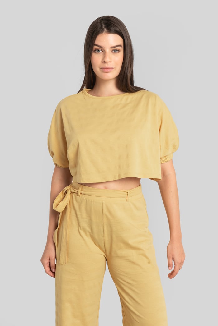 Wide Trouser And Crop Blouson Sleeve Top Set