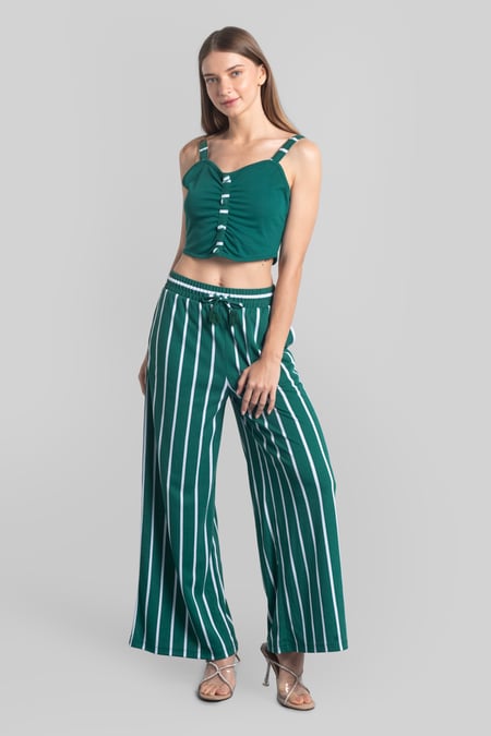 Green Striped Flare pant with Strappy Top Set