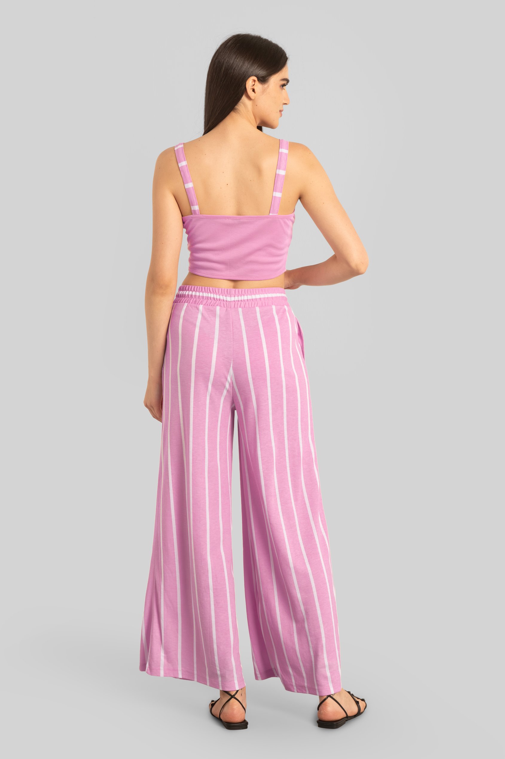 Striped Flare pant with Strappy Top Set