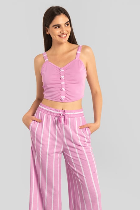Pink Striped Flare pant with Strappy Top Set