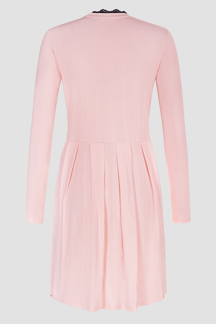 Ribbed Jersey Mini Dress With Lace Neck