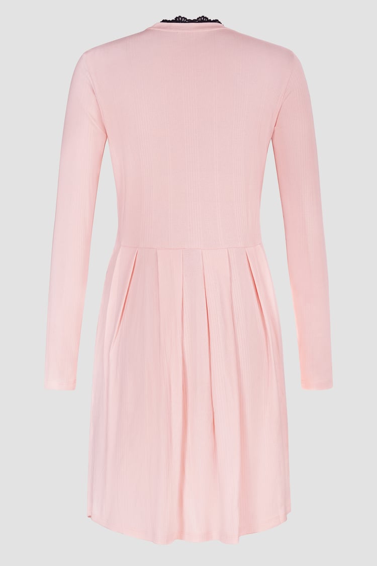 Ribbed Jersey Mini Dress With Lace Neck