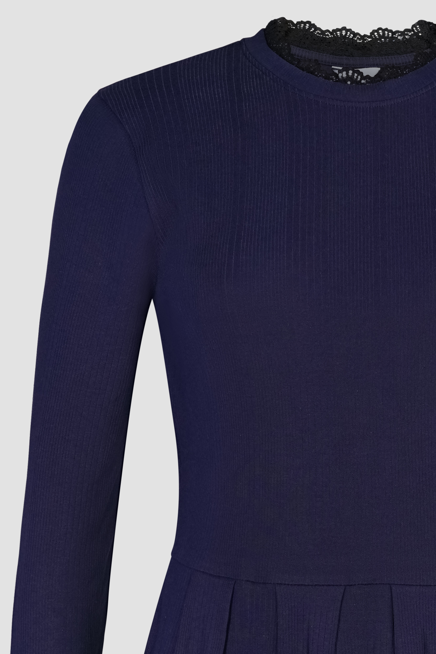 Ribbed Jersey Mini Dress With Lace Neck