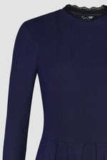 Ribbed Jersey Mini Dress With Lace Neck