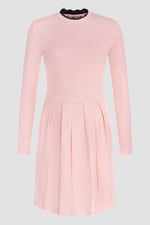 Ribbed Jersey Mini Dress With Lace Neck