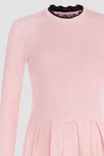 Ribbed Jersey Mini Dress With Lace Neck