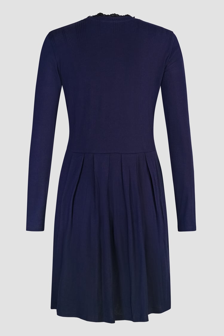 Ribbed Jersey Mini Dress With Lace Neck
