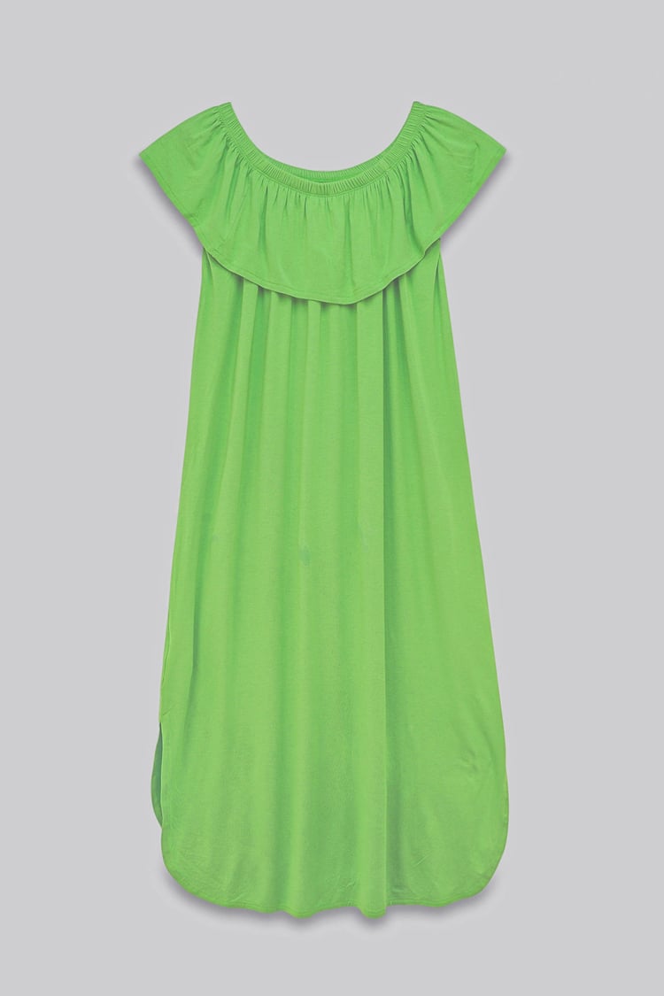 Off Shoulder Ruffle Jersey Dress