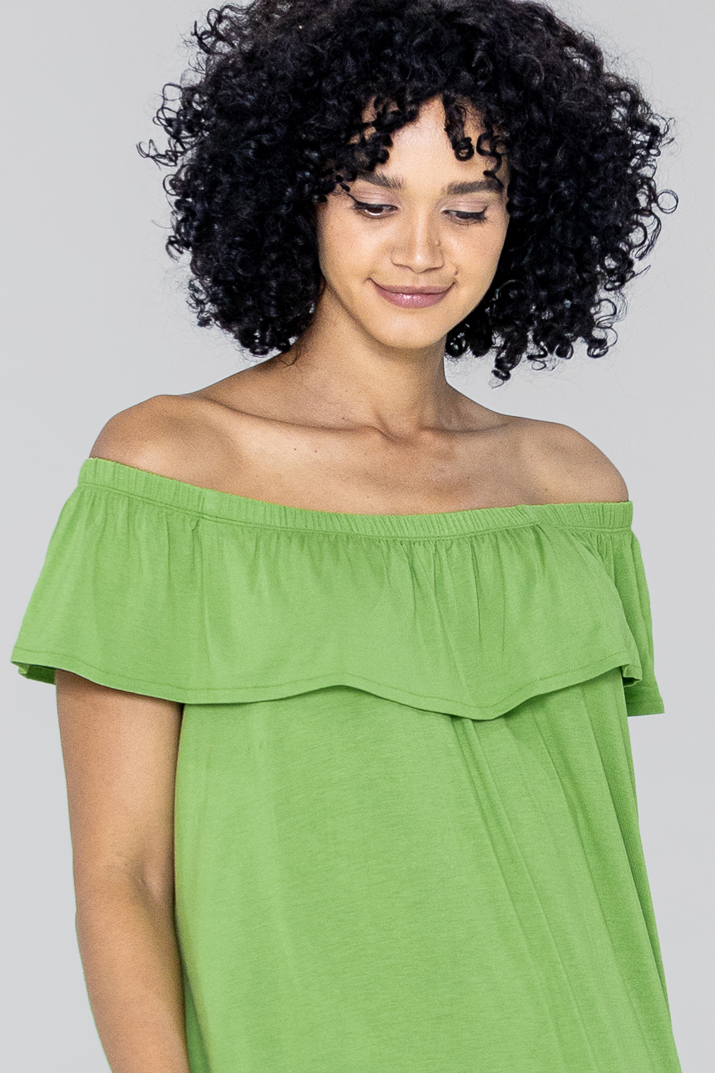 Off Shoulder Ruffle Jersey Dress