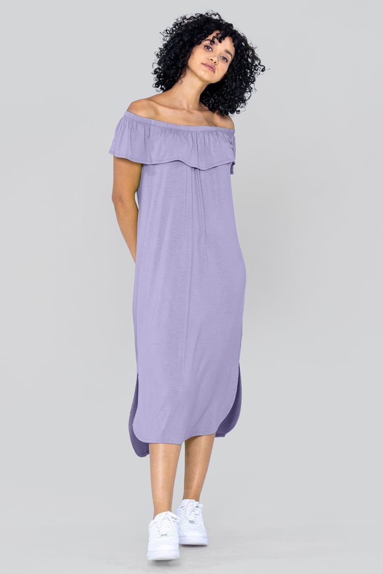 Off Shoulder Ruffle Jersey Dress